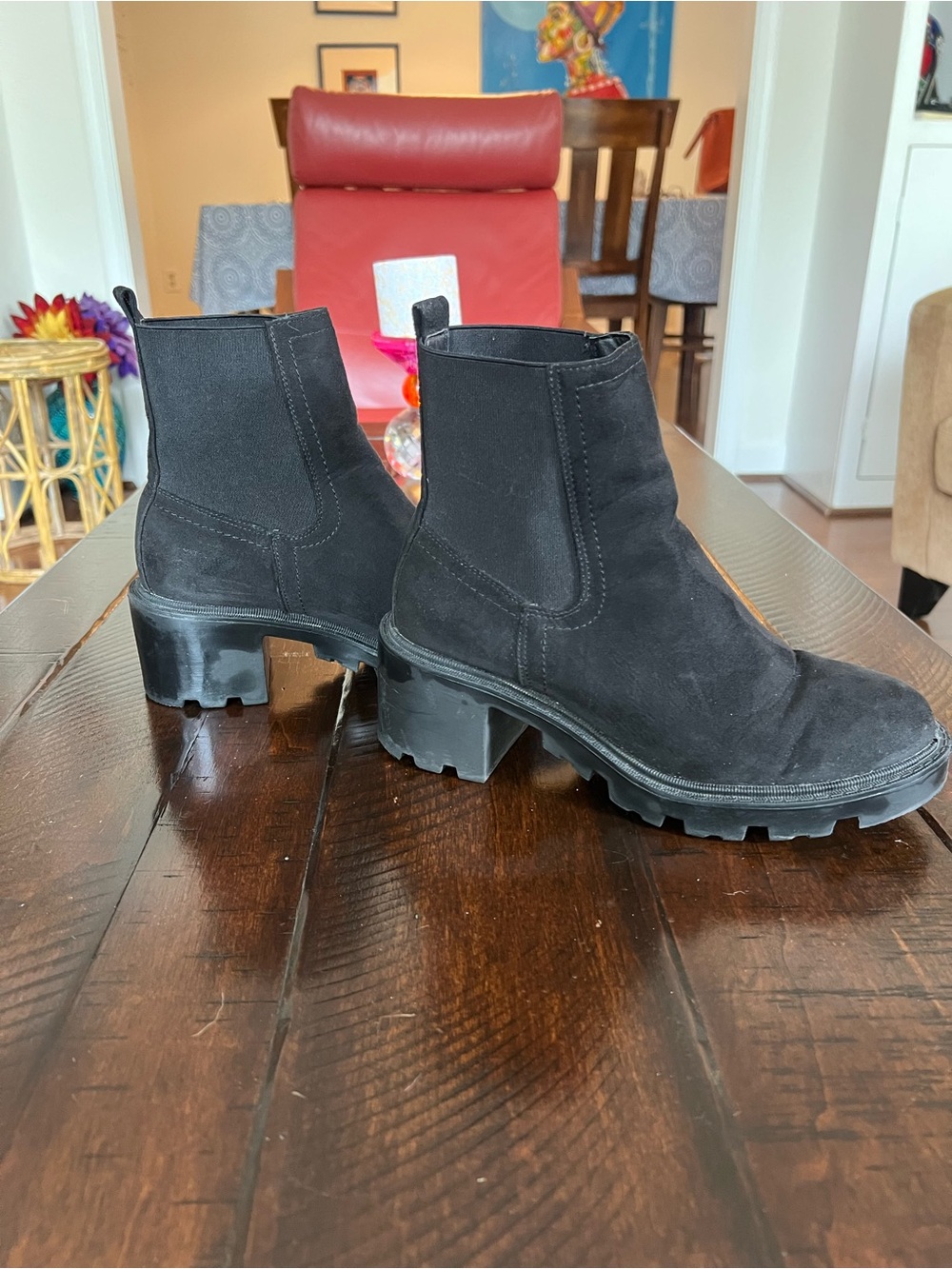 Topshop Black Suede Chunky Chelsea Ankle Boots Lug Sole EU 38